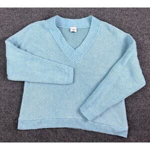 Cabi Medium Frosty Sweater Blue Crochet V-Neck Womens Cotton Blend 4282